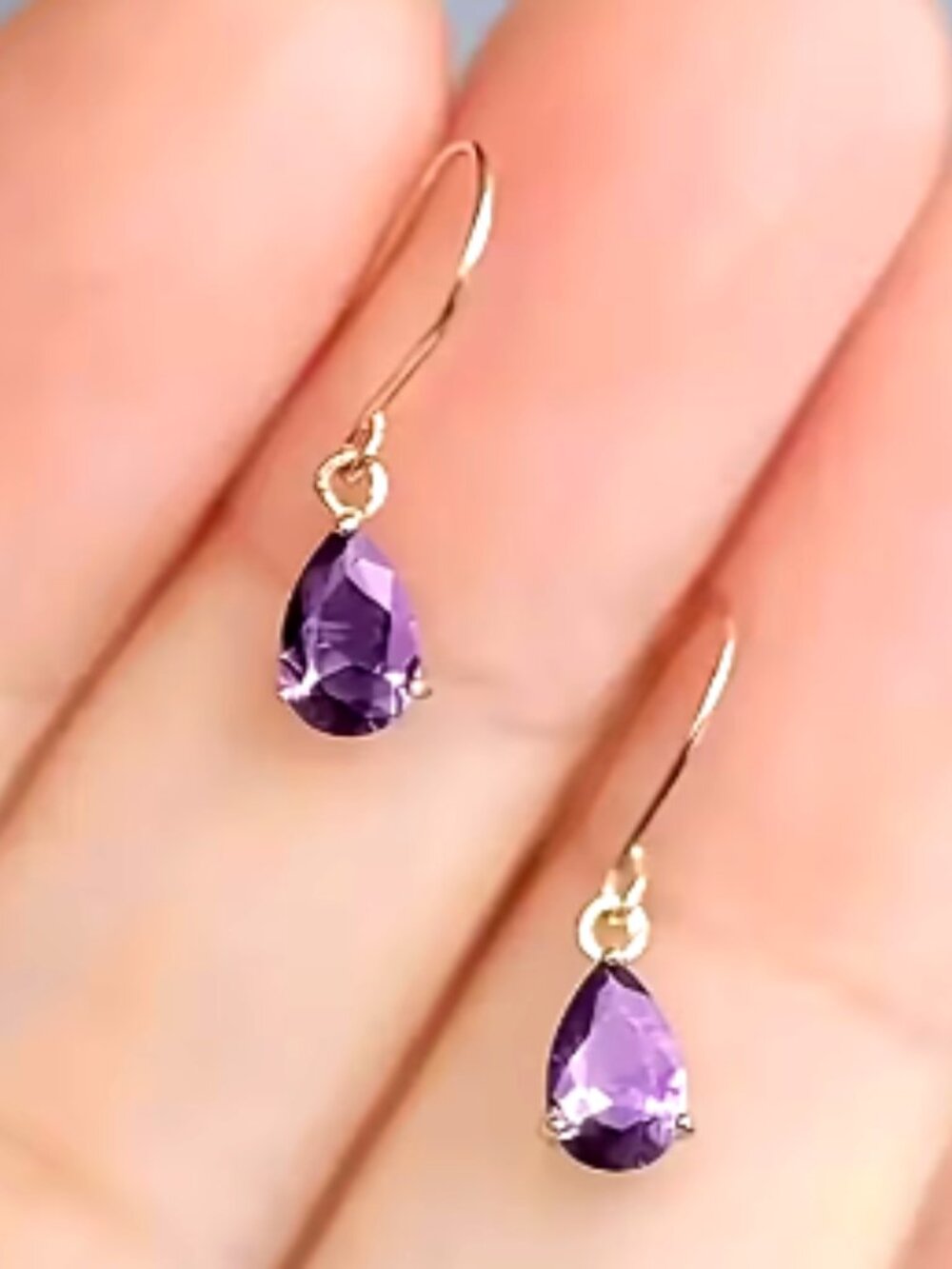 Amethyst Small Gold Dangle Earring
